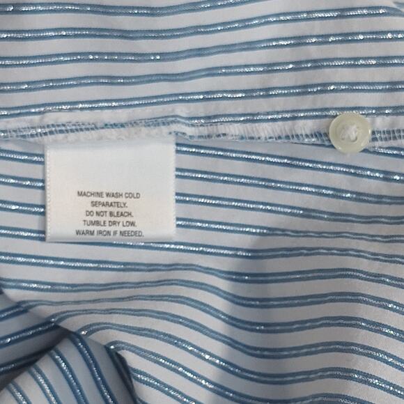 Covington Womens L Blue White Stripe 3/4 Sleeve Button Down Shirt Office Preppy - Picture 12 of 15
